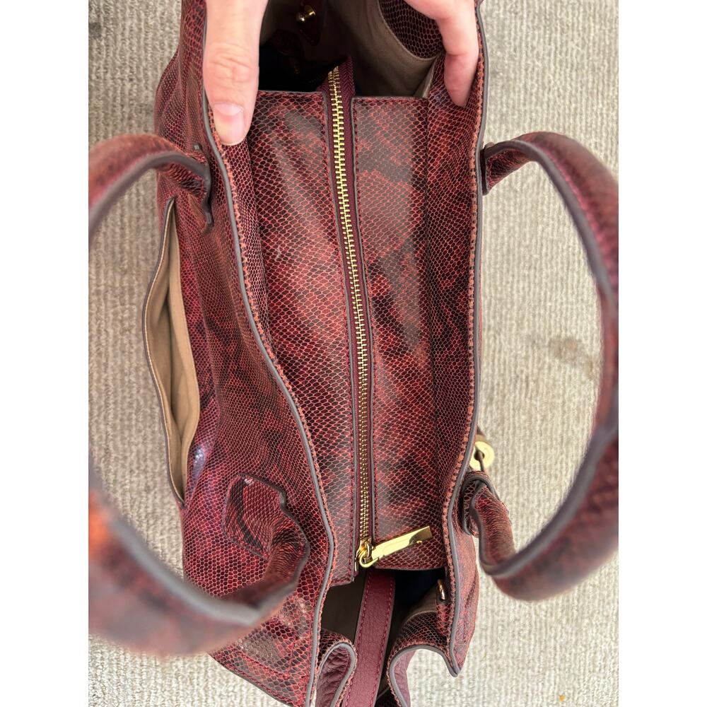 G.I.L.I. Leather Tote Bag Burgundy Red Snakeskin Embossed Satchel Handbag - Picture 5 of 9